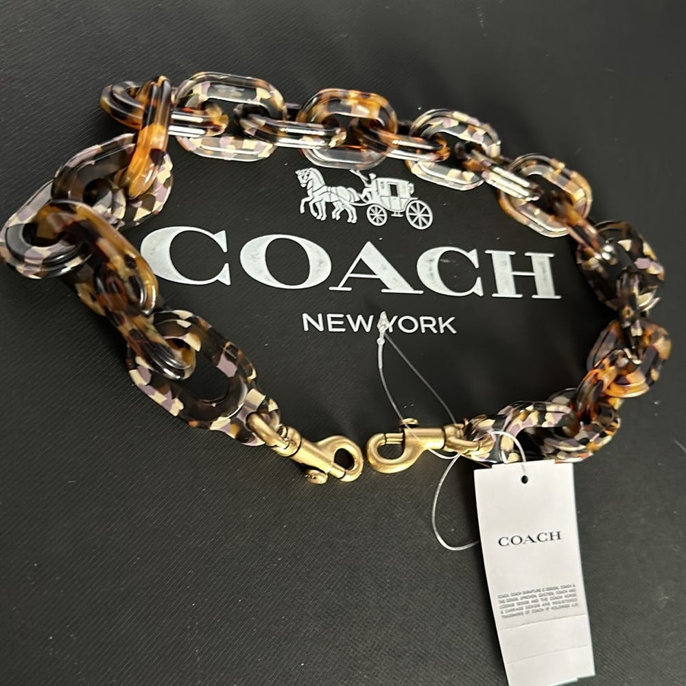 NWT Coach Short Purse Chain Strap With Recycled Resin Coachtopia Tortoise Brass - Picture 6 of 7